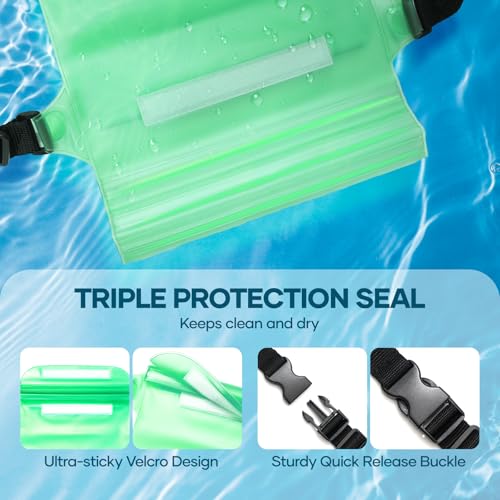 Waterproof Bag Fanny Packs for Women, Floating Beach Bags 2PCS | Floating, ideal for Beach, Boating & Kayaking&Fishing&Diving, Durable Material, Phone & Passport Pouch - color: Green & Clear