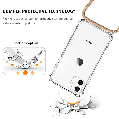 Crossbody Case for iPhone 12,Phone Case for iPhone 12 Pro [ with Adjustable Lanyard ] Clear Soft TPU Shockproof Protective Cover for iPhone 12/12Pro - Beige - size: for iPhone 12/12 Pro