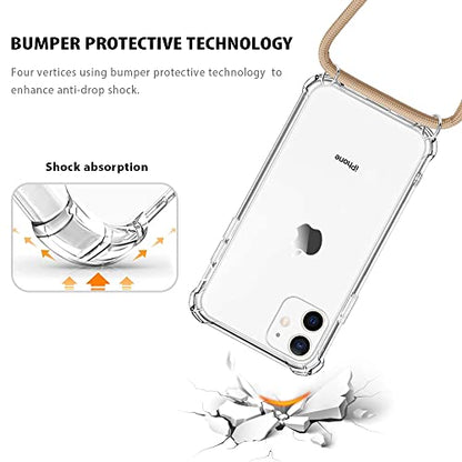 Crossbody Case for iPhone 12,Phone Case for iPhone 12 Pro [ with Adjustable Lanyard ] Clear Soft TPU Shockproof Protective Cover for iPhone 12/12Pro - Beige - size: for iPhone 12/12 Pro