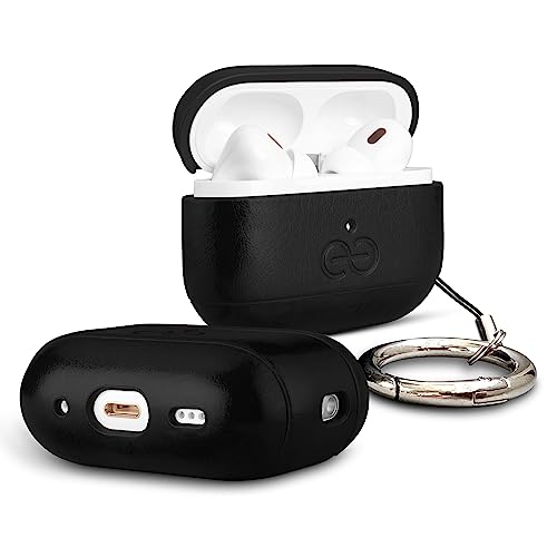Dreem Om Case Cover with Keychain Clip Compatible with AirPods Pro 2/Pro, Protective One-Piece Hard Shell, Luxury Vegan Leather AirPod Pro Case 2nd/1st Generation with Separate Clip [Black] - color: Black, size: AirPods Pro 2