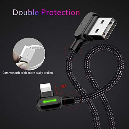 mcdodo USB 90 Degree Right Angle Elbow Design Game LEDCable Nylon Braided Sync ChargeDouble Size USB Data 6FT/1.8M Cable Compatible with iPhone 14/13/12/11 Pro Max (Black 6FT (iPhone))