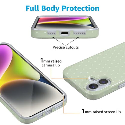 Casely iPhone 16 Case | On the Dot | Green Polka Dot | Compatible with MagSafe | Classic Ultra Thin Design - color: On the Dot | Green Polka Dot, size: Iphone 16