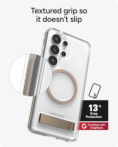 ZAGG Santa Cruz Snap Samsung Galaxy S26 Ultra Case with Kickstand - Titanium Gray, Magnetic Crystal Clear Protective Phone Cover, 13ft Drop Protection, Graphene Reinforced, Slim Case with Stand - color: Titanium Gray, size: Samsung Galaxy S26 Ultra