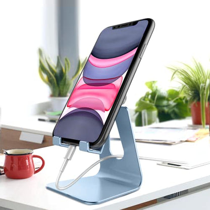 CreaDream Aluminum Cell Phone Stand, Adjustable Phone Holder for Desk - color: Sierra Blue