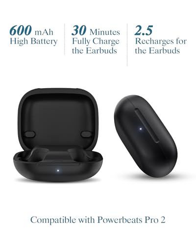 Replacement Charging Case Compatible with Powerbeats Pro 2: Wireless Charger Case with Bluetooth Pairing Button, 600mAh Battery, USB-C Charging Cable Included - color: Powerbeats Pro 2 Black