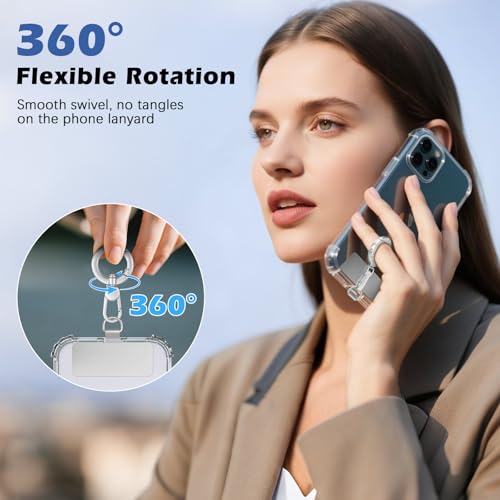 MoKo Heavy Duty Phone Tether Tab ×2, 360° Rotatable Spring O Ring ×2 - color: Silver