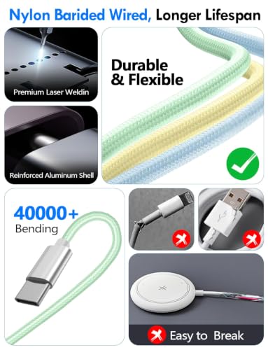 2Pack Travel Essentials for Apple Watch Charger,3-in-2 Multi Charging Cable - color: Green, size: 2Pack-4FT