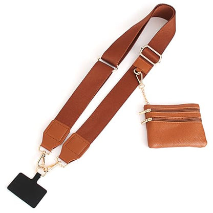 Phone Strap With Zippered Pouch, Universal Lanyard Crossbody Wrist Strap With Wallet, Adjustable - color: Brown