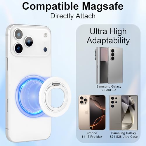 Phone Ring Grip, 360°Rotation Phone Grip Stand Finger Ring Kickstand for iPhone 17 Pro Max 16 15 14 13 12 (White)