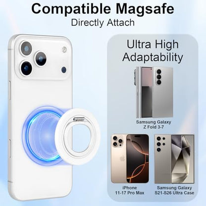 Phone Ring Grip, 360°Rotation Phone Grip Stand Finger Ring Kickstand for iPhone 17 Pro Max 16 15 14 13 12 (White)