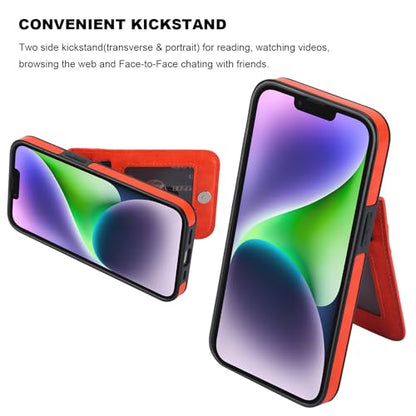 KIHUWEY for iPhone 14 Wallet Case Card Holder Kickstand, Orange - color: Orange