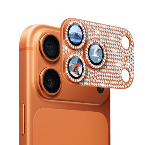 1 Pack Compatible for iPhone 17 Pro Max Camera Lens Protector Glitter, Bling Diamond Ring Anti-scratch 9H Tempered Lens Cover Easy Installation iPhone 17 Pro Max Lens Protector-Diamond Orange - color: Diamond-Orange, size: iPhone 17 Pro Max