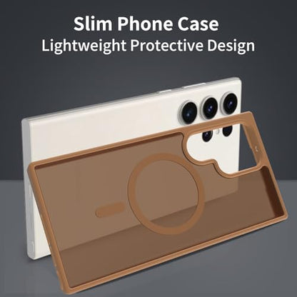 for Samsung Galaxy S23 Ultra Case Magnetic, [Compatible with Magsafe] Frosted 6.8-Inch Slim Fit Protection Wireless Charging Skin-Feel Shockproof Anti-Slip Protective Phone Cover, Coffee - color: Coffee Magnetic