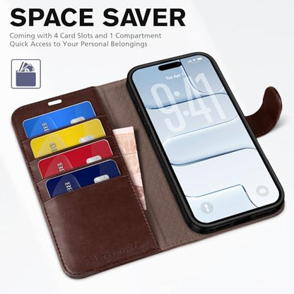 TUCCH Wallet Case for iPhone Air (6.5") 2025, Flip Stand, Chocolate Brown | RFID Blocking, 4 Card Holders, Kickstand, PU Leather, Shockproof TPU Shell, Magnetic Closure, Protective Folio Cover - color: Chocolate Brown