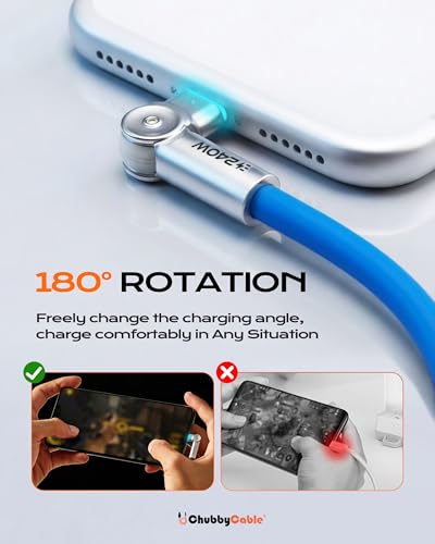 chubbycable RotateX 240W 180° Rotating USB C to USB C Cable, Blue, 3.3ft - color: Blue, size: 3.3ft (1m)