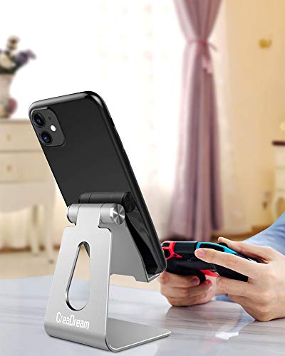 CreaDream Aluminum Cell Phone Stand, Adjustable Phone Holder for Desk - color: Silver