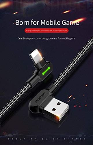 mcdodo USB 90 Degree Right Angle Design Gaming iPhone LED Nylon Braided Sync Charge New USB Reversible Data 6FT/1.8M Cable Compatible iPhone 14/13/12/11 Pro Max (6FT Black)