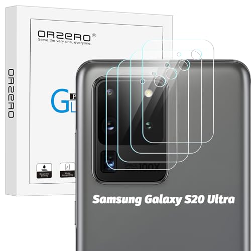 Orzero (4 Pack Camera Lens Protector Compatible for Samsung Galaxy S20 Ultra, Protector de Cámera Flexible Glass (Not Tempered Glass) (2.5D Arc Edges),HD Anti-Scratch Bubble-Free - size: 6.9 inch