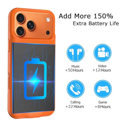 Battery Case for iPhone 17 Pro, 10000mAh Pack Rechargeable Charger Case Support Carplay with Wireless Charging Compatible for iPhone 17 Pro (6.3 inch) External Battery Charging Cover (Orange) - size: iPhone 17 Pro-Orange