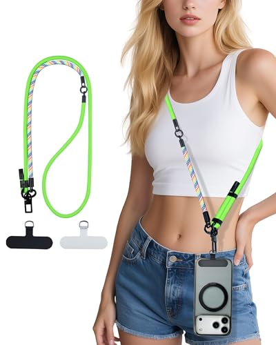 Phone Lanyard Crossbody, 3-in-1 Neck Strap& Wrist Strap, Adjustable Anti-Theft Lanyard with 2 Phone Tether Tabs, Universal Cell Phone Strap for iphone 17 pro max,Travel Essential,Green - color: 6-green