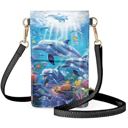 WELLFLYHOM Mini Touchscreen Crossbody Phone Bags for Women with Card Slots Shoulder Bag Purse Leather - color: 1 Dolphin