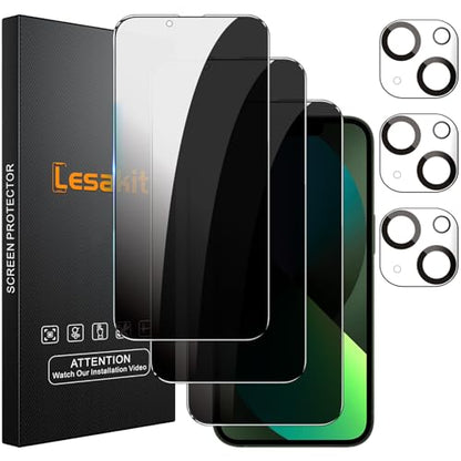 Lesakit 3+3 Pack Privacy Screen Protector for iPhone 13 6.1-Inch with 3 Pack Camera Lens Protector, Anti Spy Tempered Glass Film 9H Hardness Bubble Free Case Friendly - size: iPhone 13