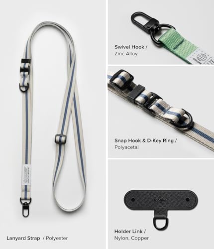 Ringke Holder Link Snap Hook Lanyard for Universal Cell Phone Case, Adjustable Crossbody Phone Lanyard - color: Fog Blue
