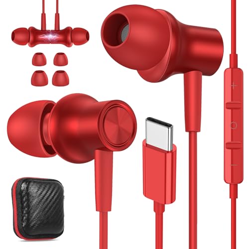 ASKUBSKU USB C Earbuds for Samsung S25 S26 Ultra S24+ S23 Fe S22, Red - color: Red