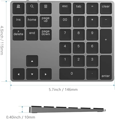 Lekvey Bluetooth Number Pad, Aluminum Rechargeable Wireless Numeric Keypad - color: Bluetooth - Black