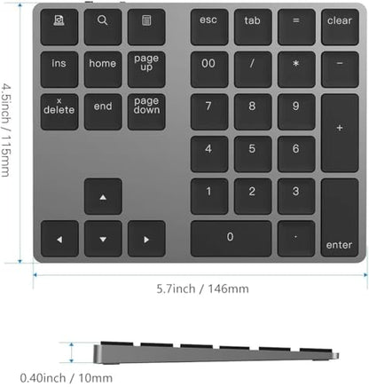 Lekvey Bluetooth Number Pad, Aluminum Rechargeable Wireless Numeric Keypad - color: Bluetooth - Black