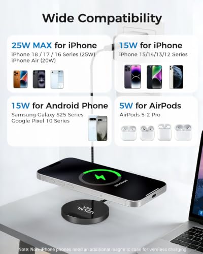 25W Magnetic Wireless Charger, Fast Wireless Charging Pads with Kickstand,MagSafe Charger for iPhone 18/17/16/15/14/13/12 Series & AirPods 5/4/3/2/Pro, Samsung S26 S25 Series, Pixel 10 - size: 1 Pack