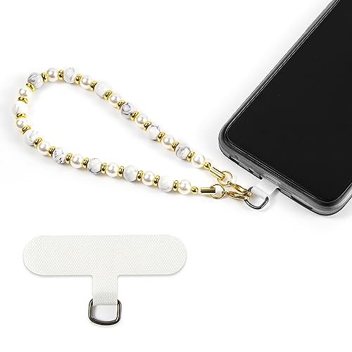 Phone Charm with Beaded Marble, Phone Chain Wrist Strap for Women Compatible with iPhone 14/13/12/11(White) - color: Pearl_white
