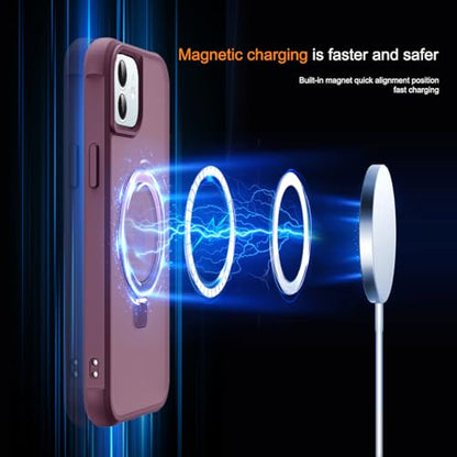 SKYLMW Compatible with iPhone 11 Case with Stand,Wine Red | iPhone 11 Phone Case 6.1",Magnetic Ring Stand,Compatible with MagSafe,Military-Grade Protection,Great Grip Feeling - color: Wine Red, size: Iphone 11