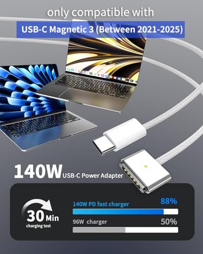 140W USB-C to Mag3 Cable for MacBook Pro/Air 13/14/15/16" Between 2021-2025