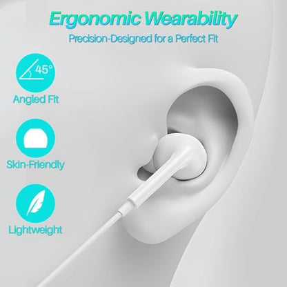 USB C Headphones for iPhone 15/16/17 Pro Max, Type C Headphones Built-in Microphone and Volume Control, Hi-Fi Stereo Noise-Cancelling Earbuds, Wired in Ear Earphones for Galaxy S25 S24 S23 S22