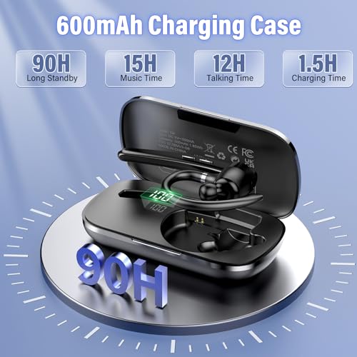 2026 Bluetooth Headset, Wireless Bluetooth 5.3 Earpiece, 90Hrs Single-Ear Headset with APTX HD Audio & Mute Button, Dual Noise Cancelling Mics, Hands Free Headphone for Trucker, Business, Gym, Blue - color: Navy Blue