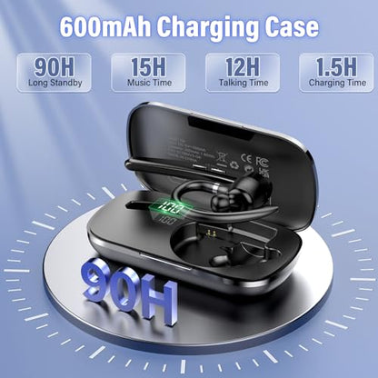 2026 Bluetooth Headset, Wireless Bluetooth 5.3 Earpiece, 90Hrs Single-Ear Headset with APTX HD Audio & Mute Button, Dual Noise Cancelling Mics, Hands Free Headphone for Trucker, Business, Gym, Blue - color: Navy Blue