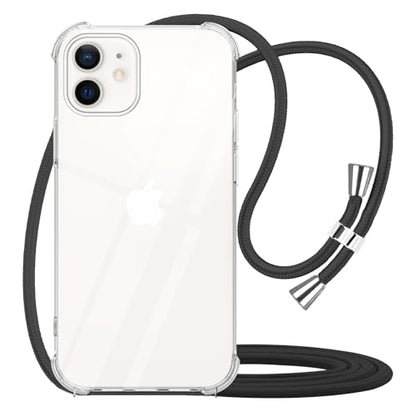 for iPhone 12 Mini Clear Case Adjustable Shoulder Neck Lanyard Crossbody Strap Phone Cover Women Girls Soft Slim Bumper Shockproof Protective Mobile Case for iPhone 12 Mini - Black - size: for iPhone 12 Mini