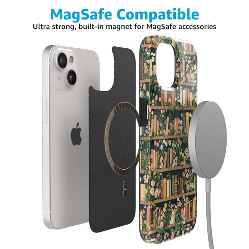 Casely iPhone 15 Plus Case | Book Nook | Floral Library | Compatible with MagSafe | Classic Ultra Slim Design - color: Book Nook | Floral Library