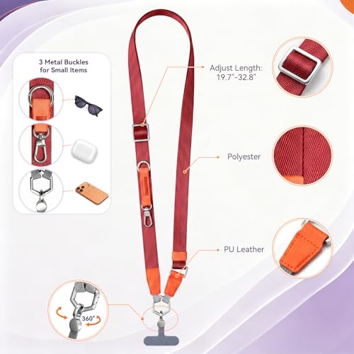 Phone Lanyard Crossbody,Adjustable Anti-Theft Neck Strap,Red - color: Red
