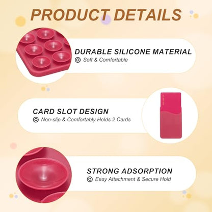 uxcell 2 Pack Suction Phone Card Holder, Silicone Suction Cup Phone Grip Card Holder Mount with Card Slot for Cellphone, Rose Red - color: Rose Red