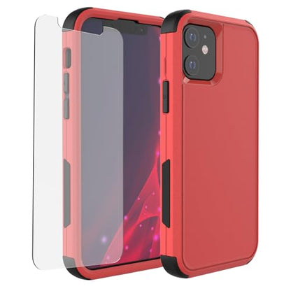 X-belmox Heavy Duty Case for iPhone 12/12 Pro Red/Black Drop Protection | 3-Layers Phone Case with [Tempered Glass Screen Protector] Shockproof Rugged Cover for iPhone 12/iPhone 12 Pro 6.1 Inch - color: Red/Black
