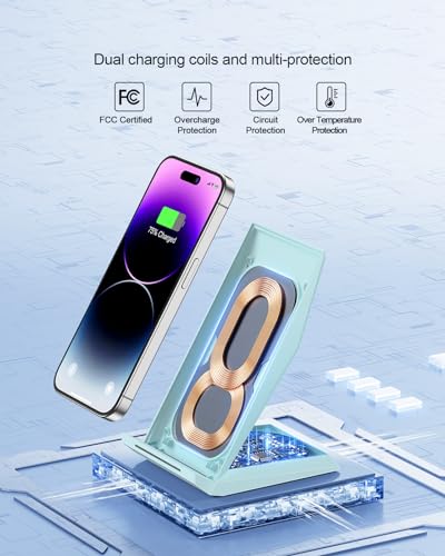 NANAMI Wireless Charger - Fast Wireless Charging Stand Desktop Charger Dock for iPhone 18 Pro/18 Pro Max/17/17 Air/16/15/14/13, 10W Phone Charging Stand for Samsung Galaxy S26/S25/S24/S23/S22/S21/S20 - color: Blue