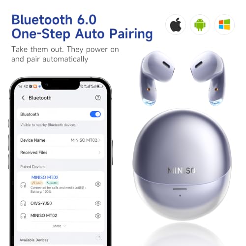 MINISO True Wireless Earbuds with Charging Case, Bluetooth 6.0 Ear Buds - color: Blue