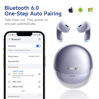 MINISO True Wireless Earbuds with Charging Case, Bluetooth 6.0 Ear Buds - color: Blue