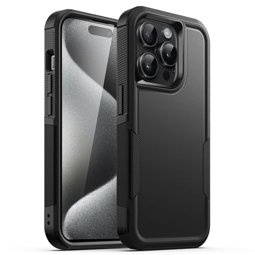 JETech Rugged Case for iPhone 15 Pro Max, Black | Dual-Layer Protection, Heavy-Duty Shockproof Design, Matte Finish