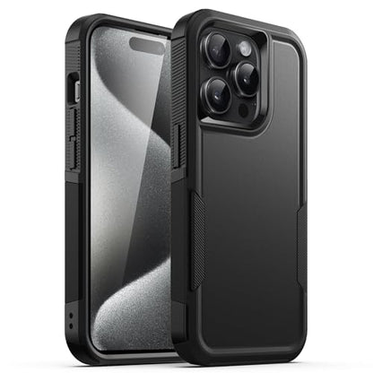JETech Rugged Case for iPhone 15 Pro Max, Black | Dual-Layer Protection, Heavy-Duty Shockproof Design, Matte Finish