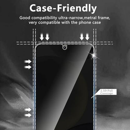 CJY For Samsung Galaxy S25 Anti Spy Privacy Screen Protector, 2+2 Pack Tempered Glass with Camera Lens Protector, 9H Hardness, Fingerprint ID Compatible, Case Friendly HD Privacy Glass - color: Samsung Galaxy S25 Privacy