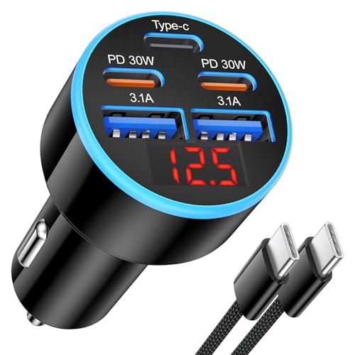 90W 5-Port Cigarette Lighter USB Charger Adapter USB C Fast Charging - size: 1 Pack