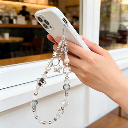 Cute Beaded Camera Wrist Strap for Phone, Digital Camera Charm Lanyard, Pearl Beaded Chain for Bag Keychain Gift - color: Star